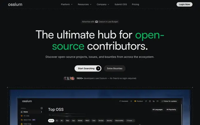 Screenshot of ossium - The True OSS Helper | Find Best GitHub Projects Fast