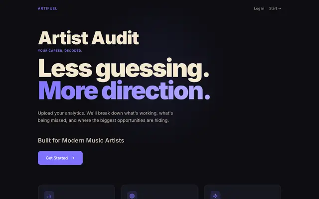 Screenshot of Artifuel Artist Growth app
