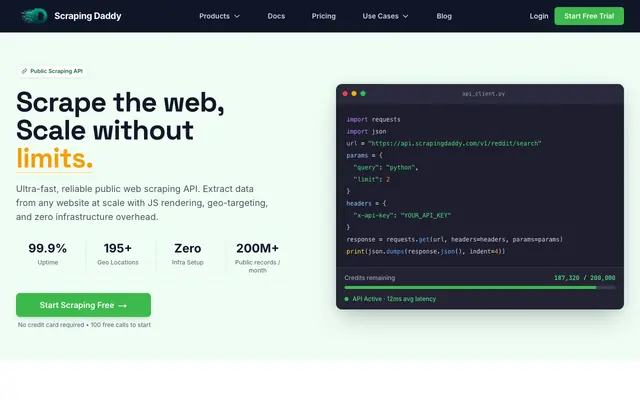 Screenshot of Public Web Scraping API