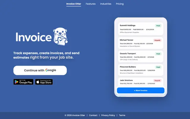 Screenshot of Invoice Otter – Simple Invoicing & Expense Tracking for Contractors