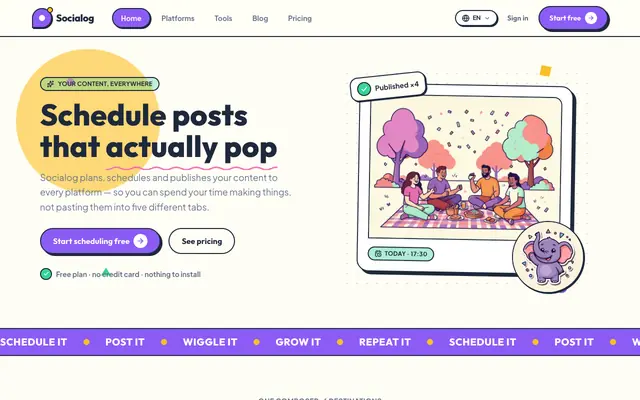 Screenshot of Socialog — schedule social posts that actually pop