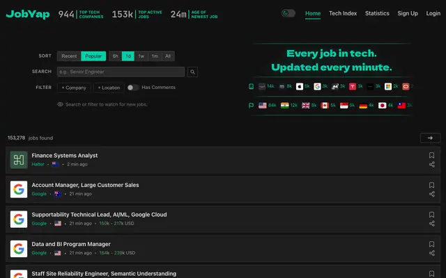 Screenshot of JobYap - Tech Jobs with Open Discussions
