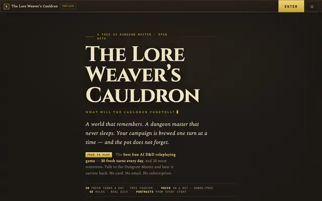 Screenshot of The Best Free AI D&D Roleplaying Game · AI Dungeon Master That Remembers