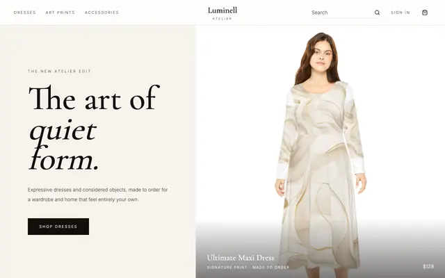 Screenshot of Luminell Atelier — Hand-Poured Candles & Art Prints