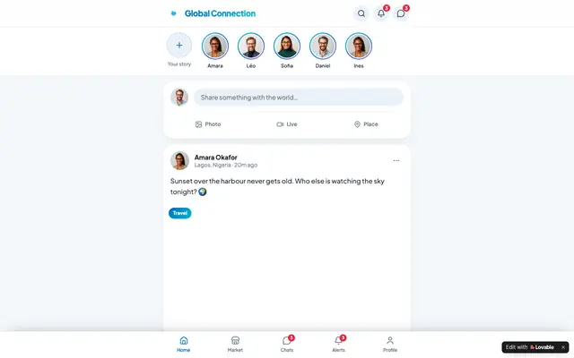 Screenshot of Global Connection — Meet the World, One Post at a Time