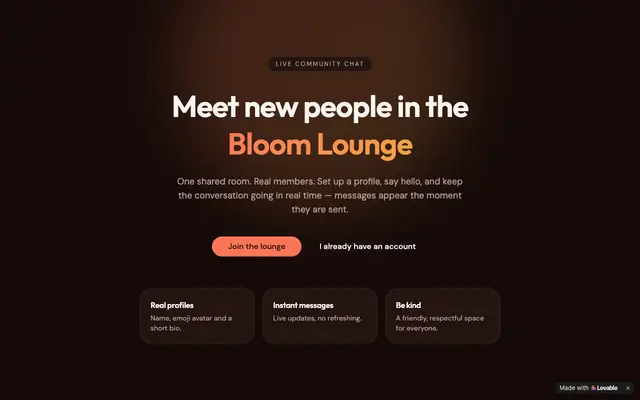 Screenshot of Bloom Lounge — Meet and chat with new people