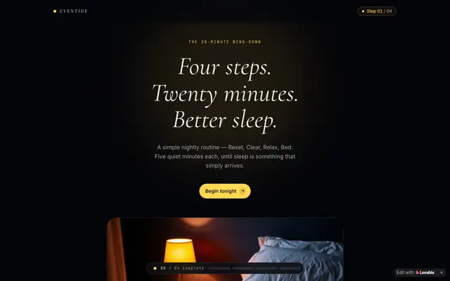 Screenshot of Eventide — A 20-Minute Bedtime Routine for Better Sleep