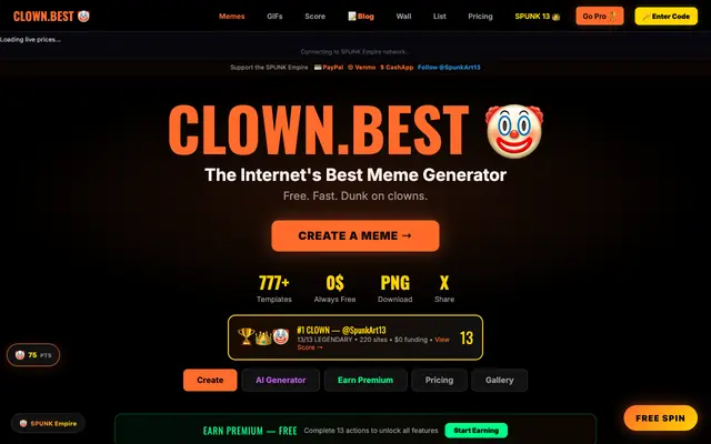 Screenshot of CLOWN.BEST — The Internet's Best Meme Generator 🤡