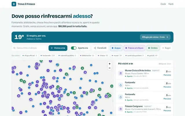 Screenshot of Trova il Fresco: dove rinfrescarti adesso, vicino a te