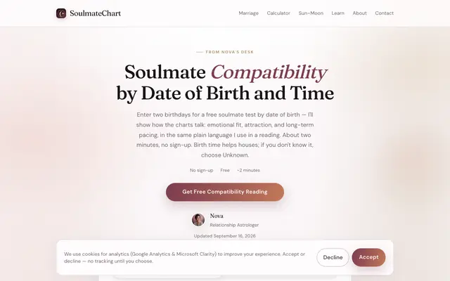 Screenshot of Soulmate Compatibility by Date of Birth | Free