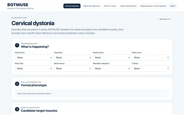 Screenshot of BOTMUSE — Botulinum Toxin Muscle Selector