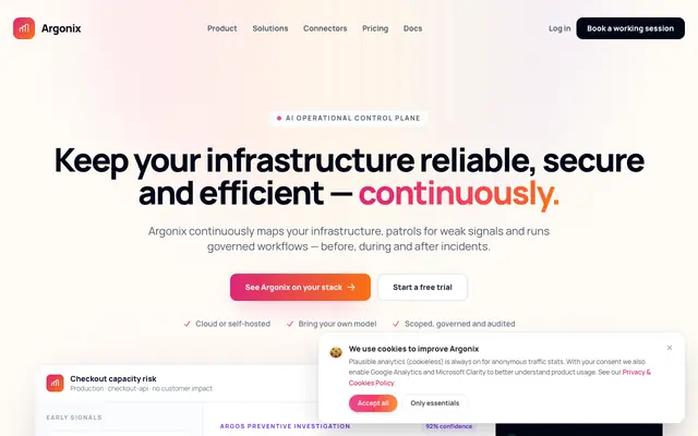 Screenshot of Argonix | Argos — Autonomous AI Agent for Monitoring, Security & FinOps