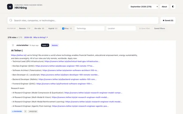 Screenshot of HN Hiring — Who is Hiring?