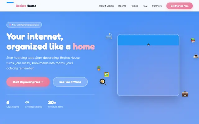 Screenshot of Brain's House - Your Internet, Organized Like a Home