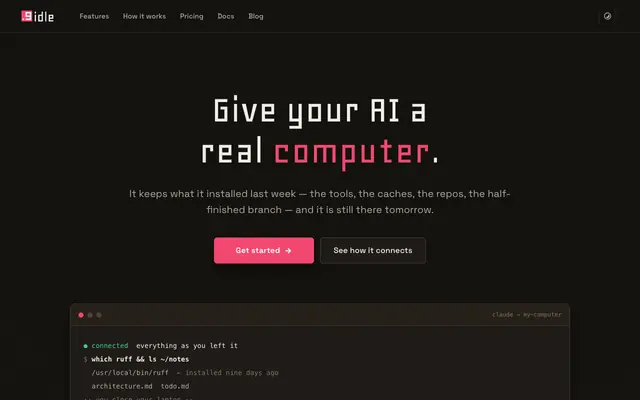 Screenshot of Idle9 — Persistent dev environments for AI coding