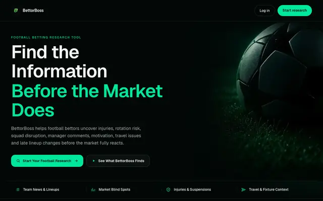 Screenshot of BettorBoss | Football Betting Research Tool for Team News and Lineups