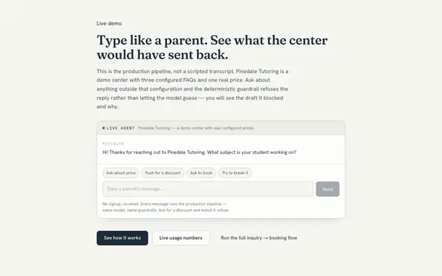 Screenshot of Try the agent — Meridian