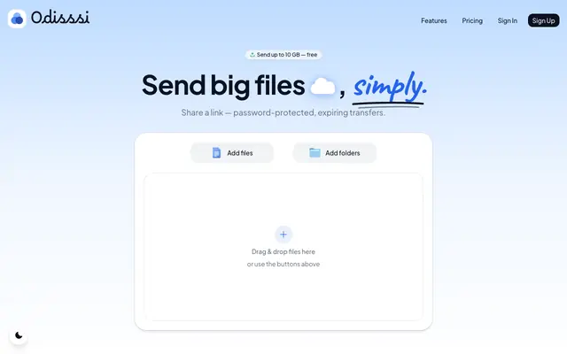 Screenshot of Odisssi — Simple, secure file transfers