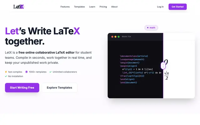 Screenshot of LetX — Collaborative LaTeX Editor & Overleaf Alternative