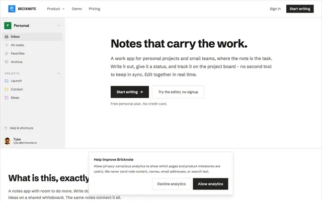 Screenshot of Simple Notes App for Individuals & Small Teams - Bricknote