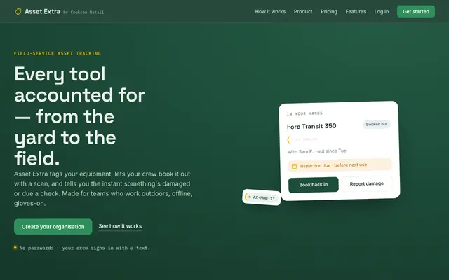 Screenshot of Asset Extra — Equipment & asset tracking for field teams