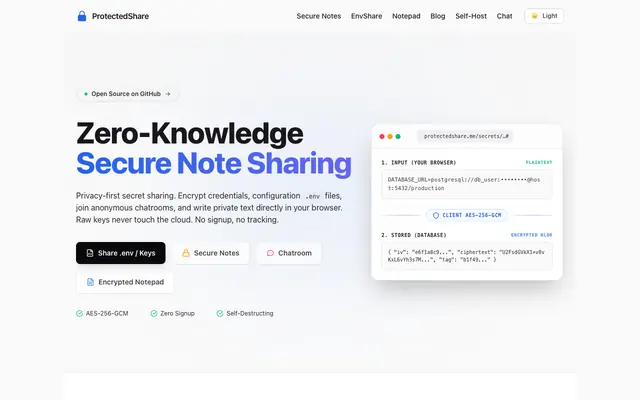 Screenshot of ProtectedText Alternative | Secret Sharing Website, Online Notepad & EnvShare —