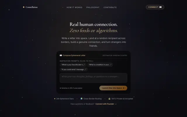 Screenshot of Constellation — Discovery over addiction.