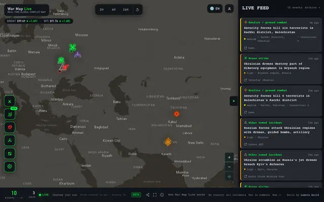 Screenshot of WarMap Live — Global Conflict Tracker | Real-Time War Map
