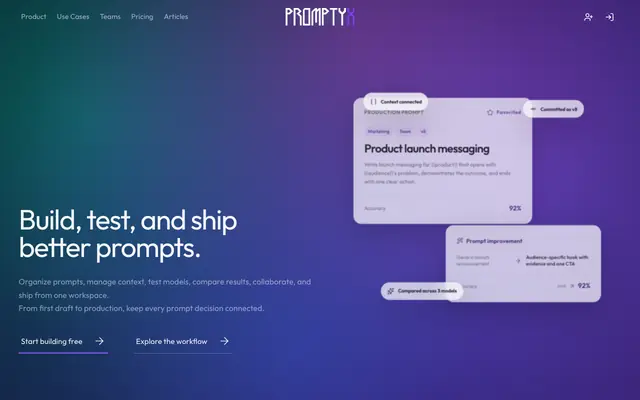Screenshot of Promptyx - AI Prompt Engineering and Management Tool