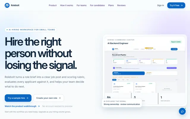 Screenshot of AI Recruiting Software & Job Search Workspace | Rolebolt