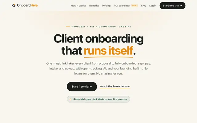 Screenshot of Proposal Tracking + Client Onboarding | OnboardHive