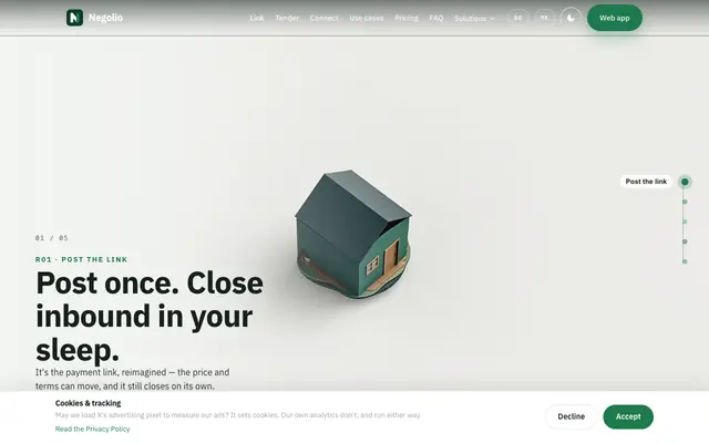 Screenshot of Negolio — your inbound deals, negotiated and closed without the inbox
