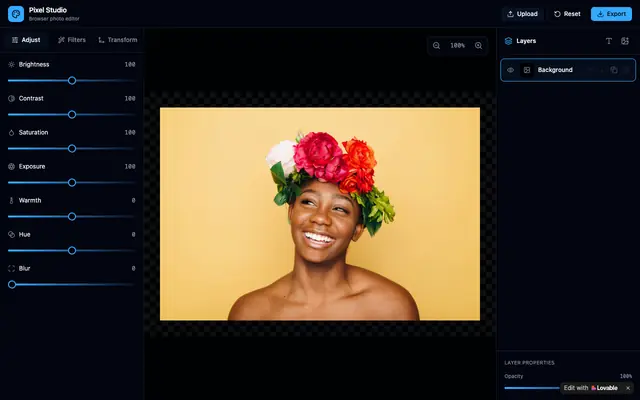 Screenshot of Pixel Studio — Online Photo Editor