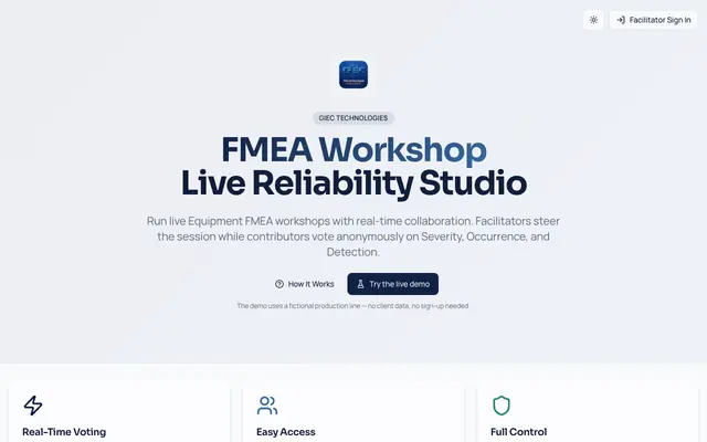 Screenshot of FMEA Workshop
