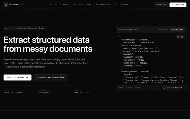 Screenshot of DataDrop — Extract clean data from messy documents