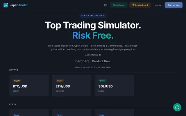 Screenshot of Paper-Trader - Free Paper Trading Simulator with AI Coach | Paper-Trader.org
