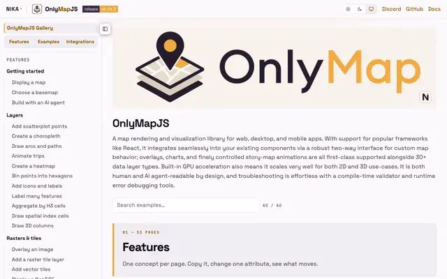 Screenshot of OnlyMapJS — map library for web, desktop and mobile apps