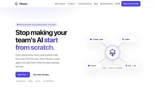 Screenshot of Shared Memory for AI Coding Agents and Teams | Vibsync