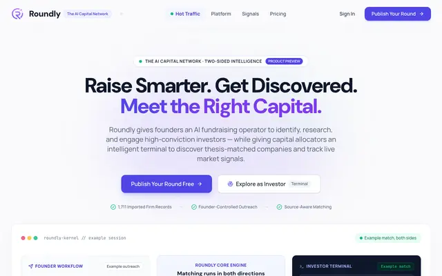 Screenshot of Roundly — Your AI fundraising agent