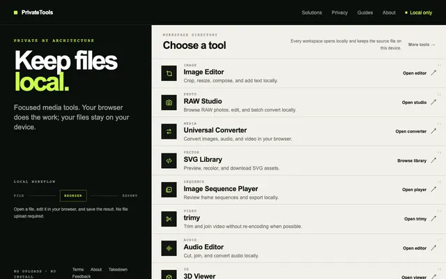 Screenshot of PrivateTools | Local Browser Tools