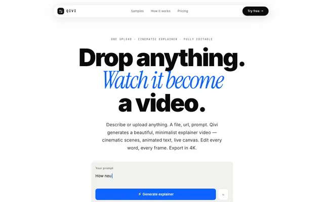 Screenshot of Vibedemo — Cinematic videos for any idea, in minutes