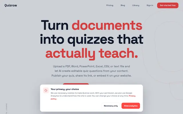 Screenshot of Quizrow | AI Quiz Generator from Documents