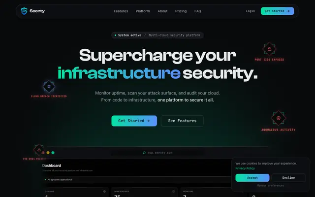 Screenshot of Seenty - Monitor. Detect. Respond.