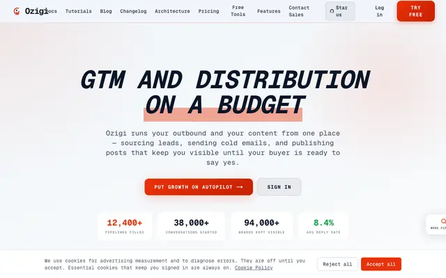 Screenshot of Ozigi — AI Cold Email & Content Tool for Small Teams