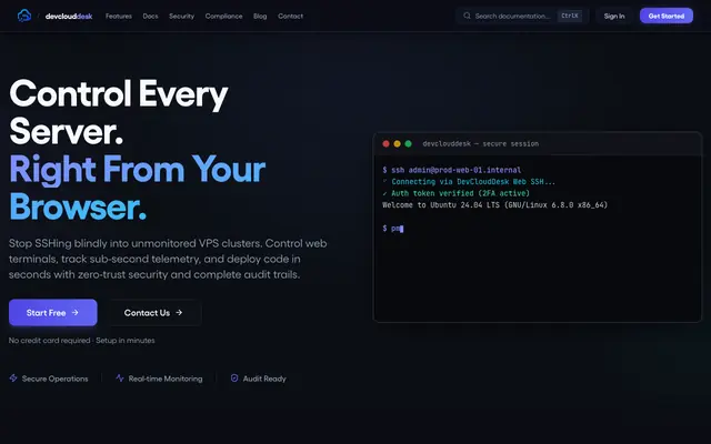 Screenshot of DevCloudDesk | Secure Infrastructure Management Platform