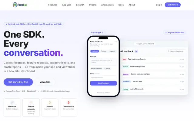 Screenshot of FeedJar — In-app feedback platform for developers