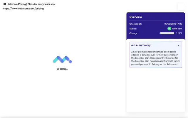 Screenshot of AI-powered website changes monitoring & alerts | Monity.ai app