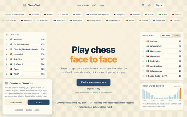 Screenshot of ChessChat: Play chess face to face over live video