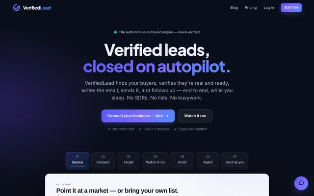 Screenshot of VerifiedLead — Verified leads, closed on autopilot