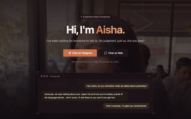Screenshot of Aisha — India's Hinglish AI Girlfriend